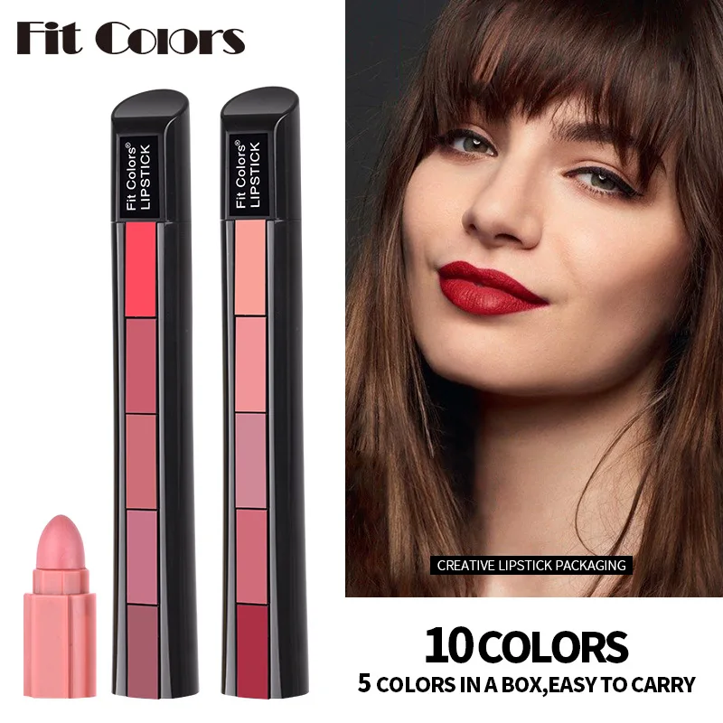 5 In 1 Matte Lipstick Kit Combo Strip Velvet Sexy Red Lip Tint Non-stick Cup Lip Gloss Lip Oil Makeup Lips Cosmetic Set