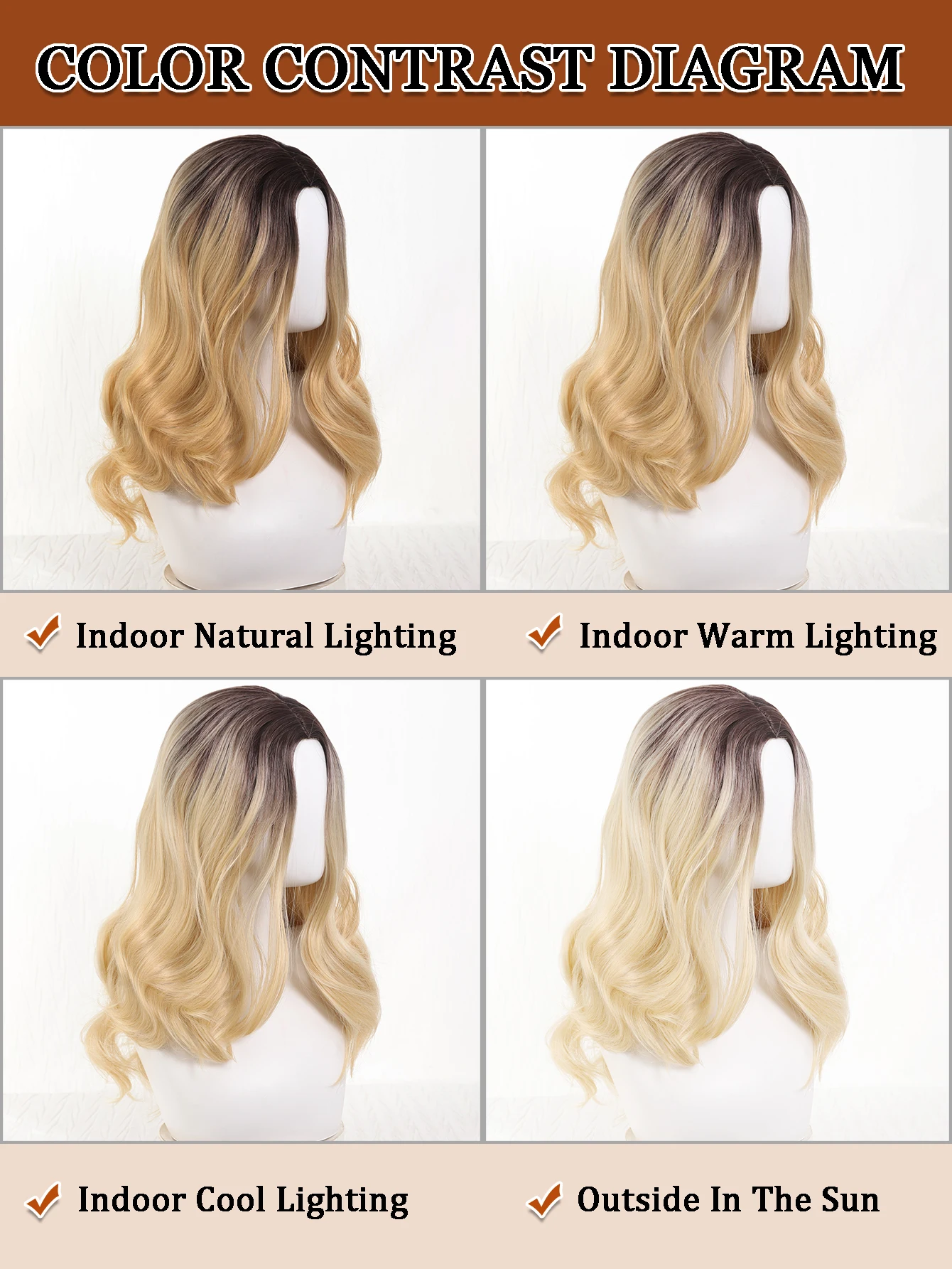 JINKAILI Blonde Ombre Cosplay Wig 22 Inch Middle Long Wigs Synthetic Middle Part Wig For Women image 6