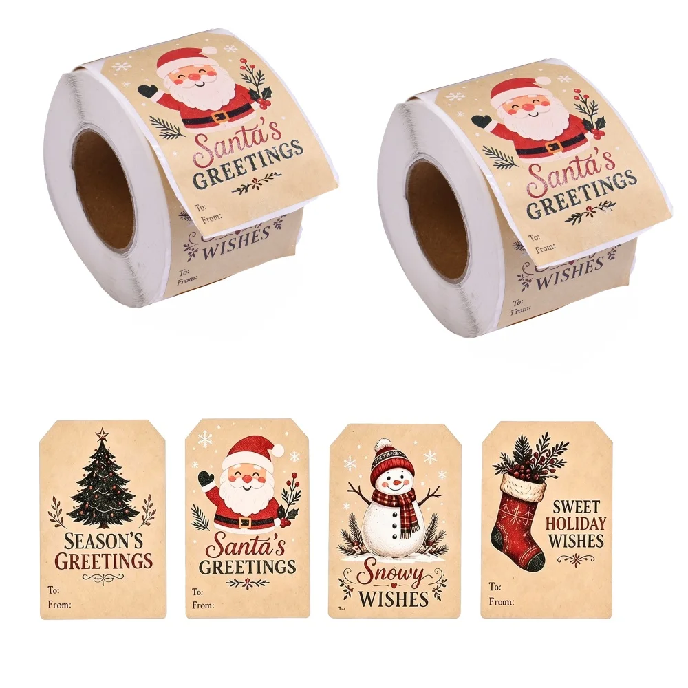 1000pcs 5x7.5cm Christmas Stickers Santa Claus Christmas Tree Snowman Elk Gifts Pattern Stickers for Christmas Greeting Cards Decor DIY Handcrafts Supplies