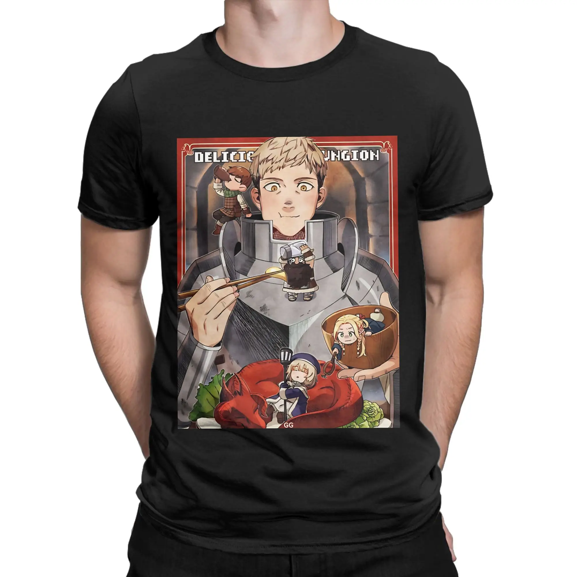 Dungeon Meshi Poster Graphic 100% Cotton T-Shirt Dungeon Meshi Tops Tees For Men