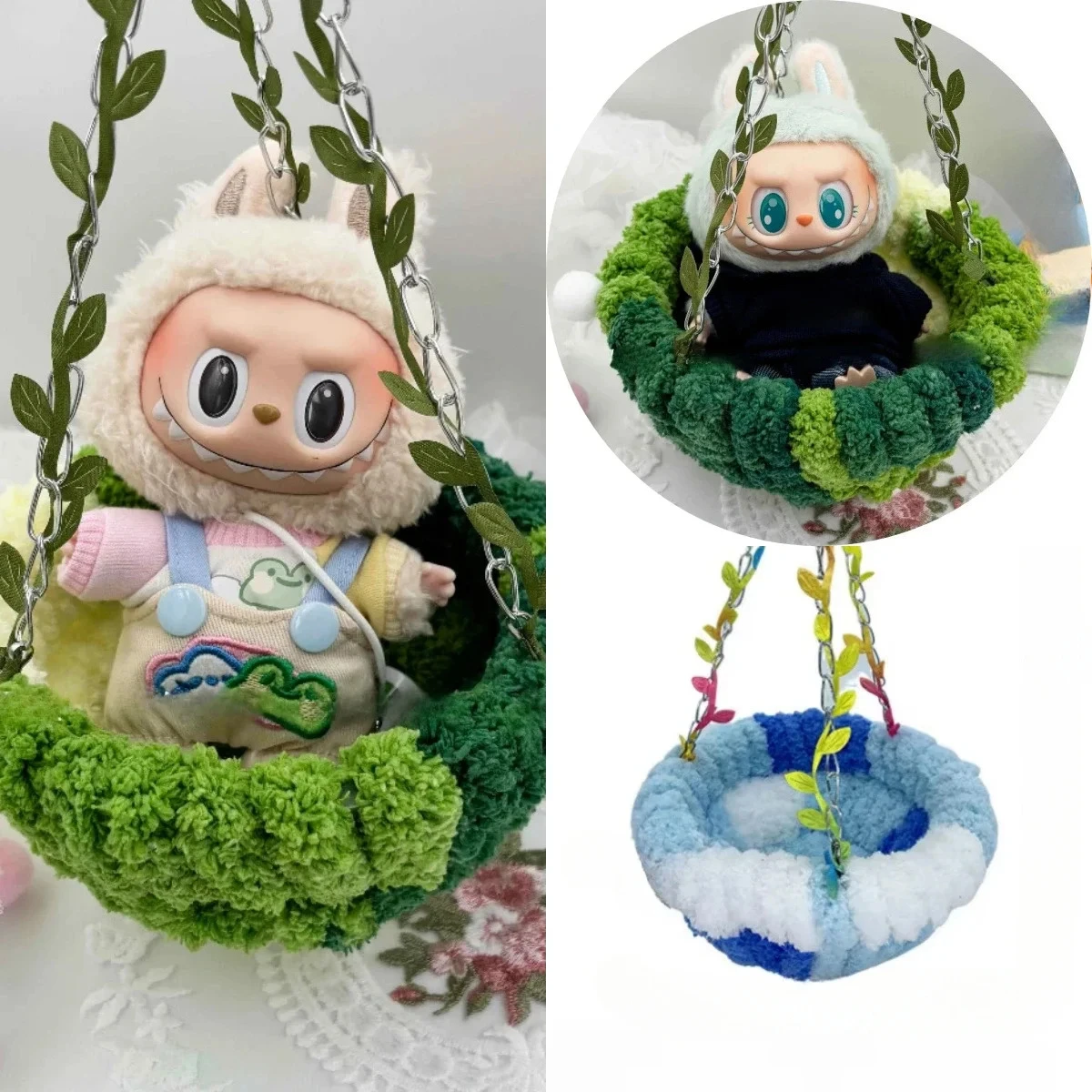 

15/17cm Labubu Doll Hammock Swing Hanging Bed Colorful Plush Accessories for Display