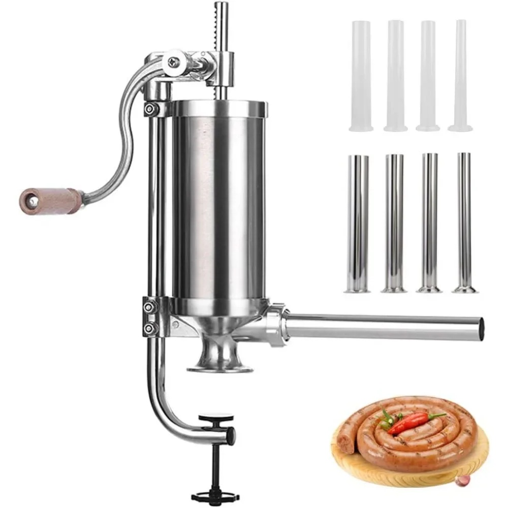 

for Sausage Stuffer, Stainless Steel Homemade Sausage Maker Vertical Meat Filling Kitchen Machine, Packed 8 Stuffing Tubes