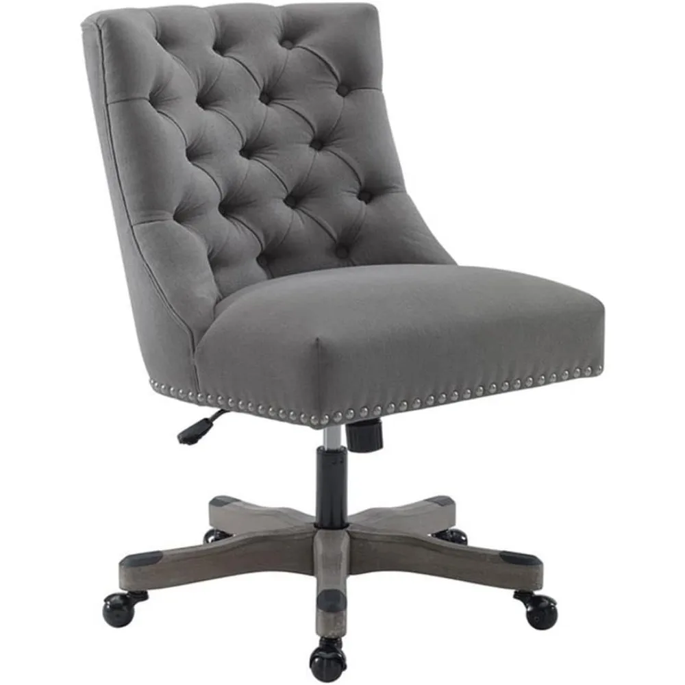 Graywash Wood Base Upholstered Tufted Swivel Office Chair in Gray Gaming Computer Ergonomic Comfortable Furniture