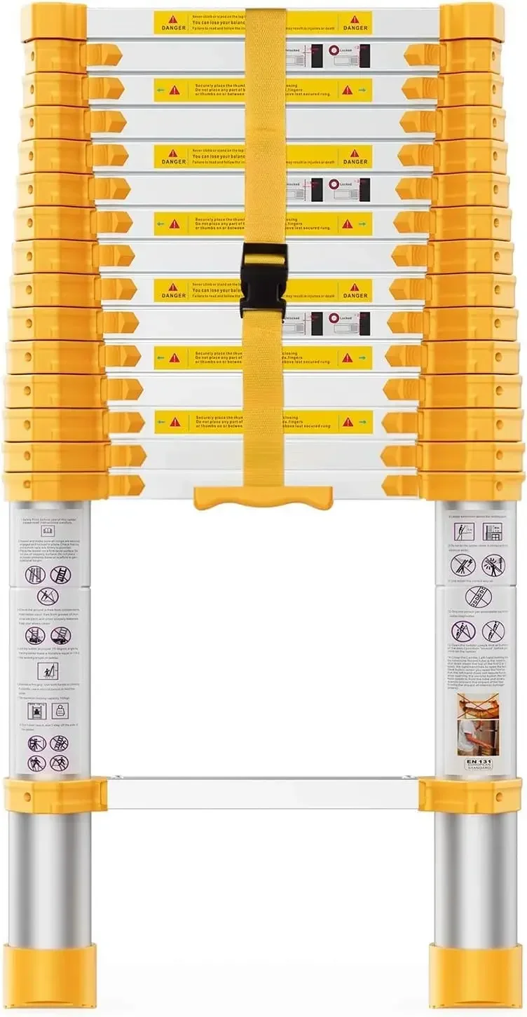 Telescoping Ladder, 15.5FT Aluminum Collapsible Ladder w/Non-Slip Feet, Telescopic Ladders Heavy Duty Ladder for Household, Outd