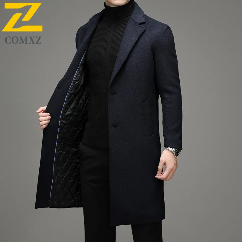 معطف شتوي من الصوف COMXZ 2025 للرجال موضة طويلة كلاسيكية معطف كشمير سميك ملابس رجالية من Normcore خندق صوفي كوري #1