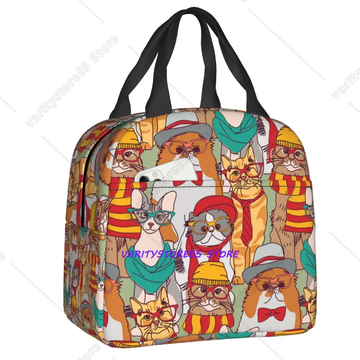 Custom Fashion Hipster Cats Group Lunch Boxes for Women Cute Kitten Cooler Thermal Food Insulated Lunch Bag Kids School Children