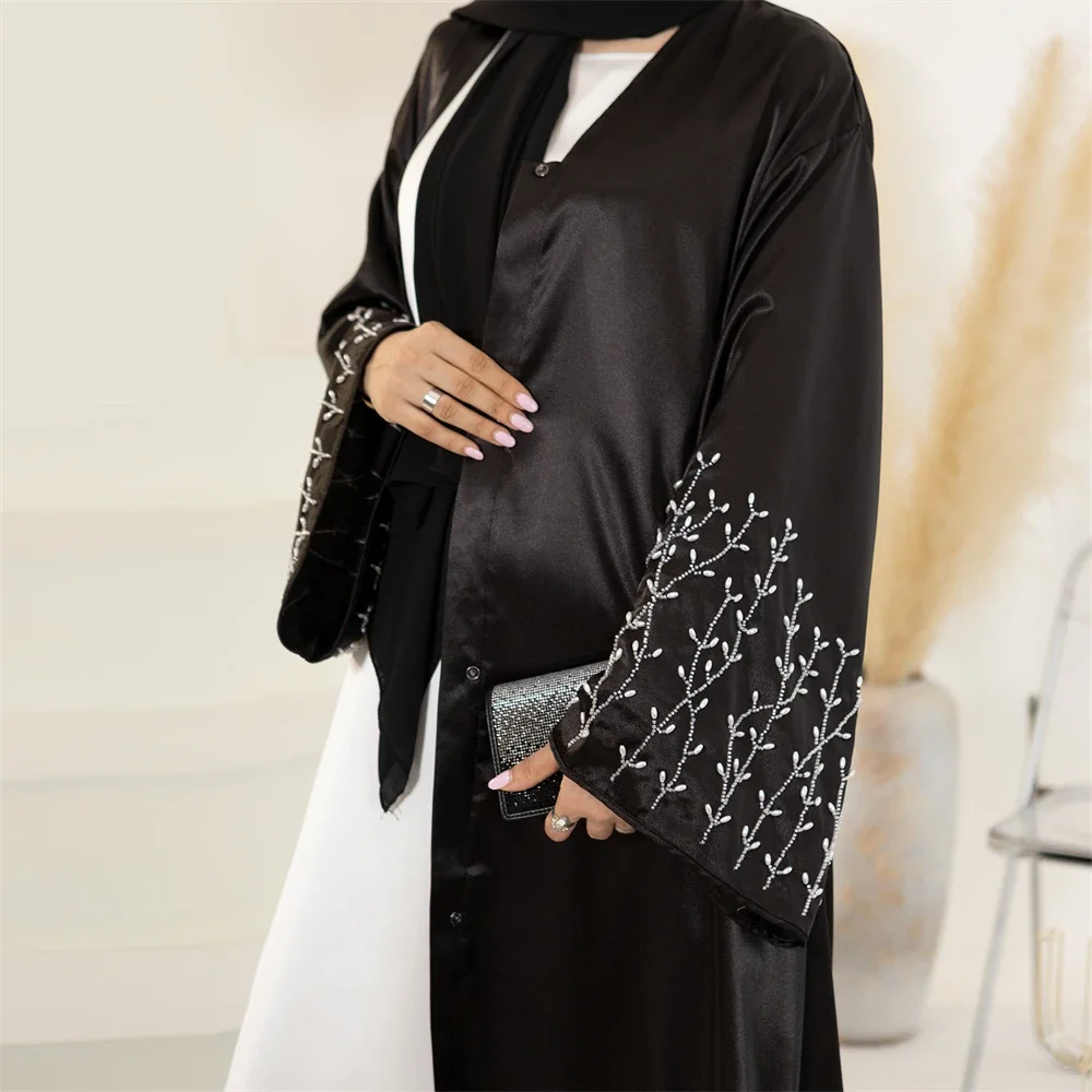 Eid Ramadan Beaded Abaya for Women Muslim Modest Dress Dubai Turkey Kaftan Kimono Cardigan Islamic Jalabiya Arabic Robe Djellaba