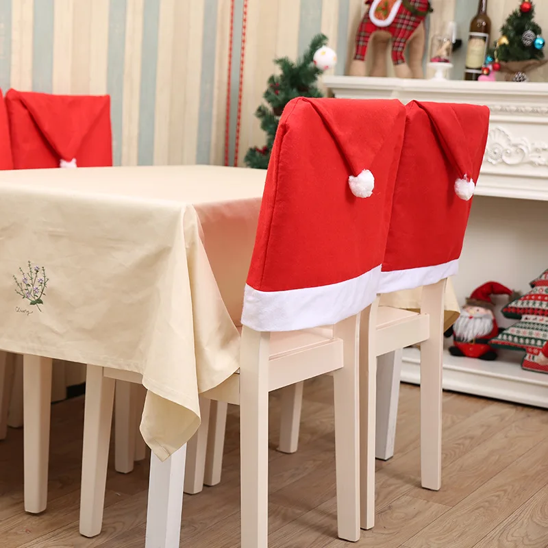 Santa Claus Cap Chair Cover Nonwovenh Cloth Christmas Dinner Table Party Red Hat Chair Back Covers Xmas Household Decoration