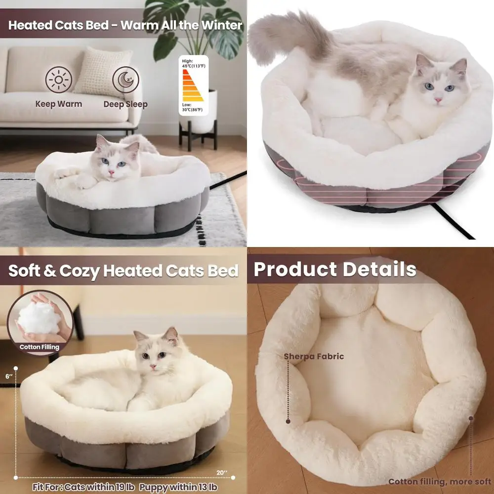 

Heated Cat Bed for Indoor, Plush Round Winter Warm Pets Heating Bed with Insertable Heated Pad | Soft Velvet & Cotton Thermal He