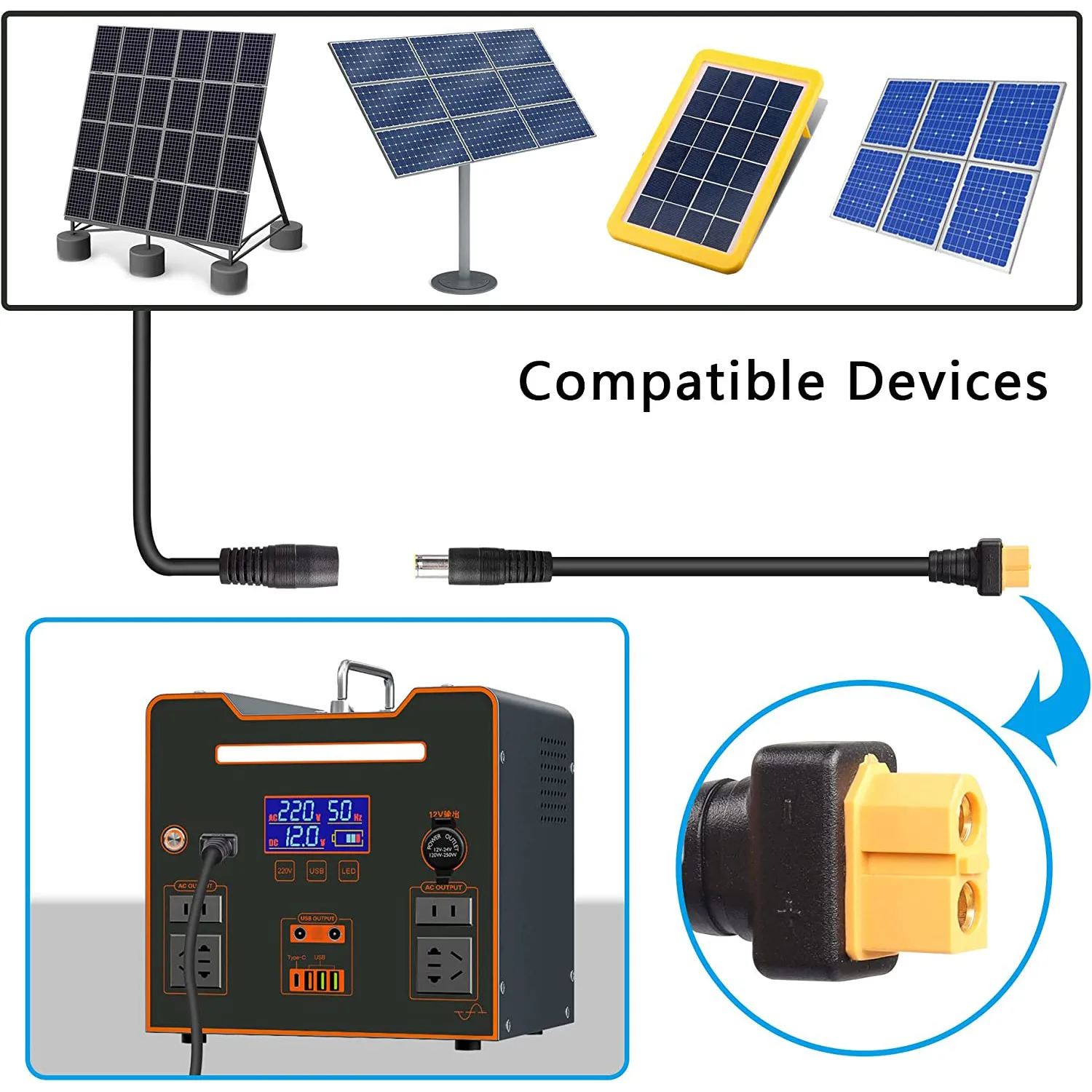 DC 8mm to XT60 Power Cable 14AWG DC 7909 Male to XT60 Female Adapter Cable for Solar Panel Portable Power Station Solar Generato