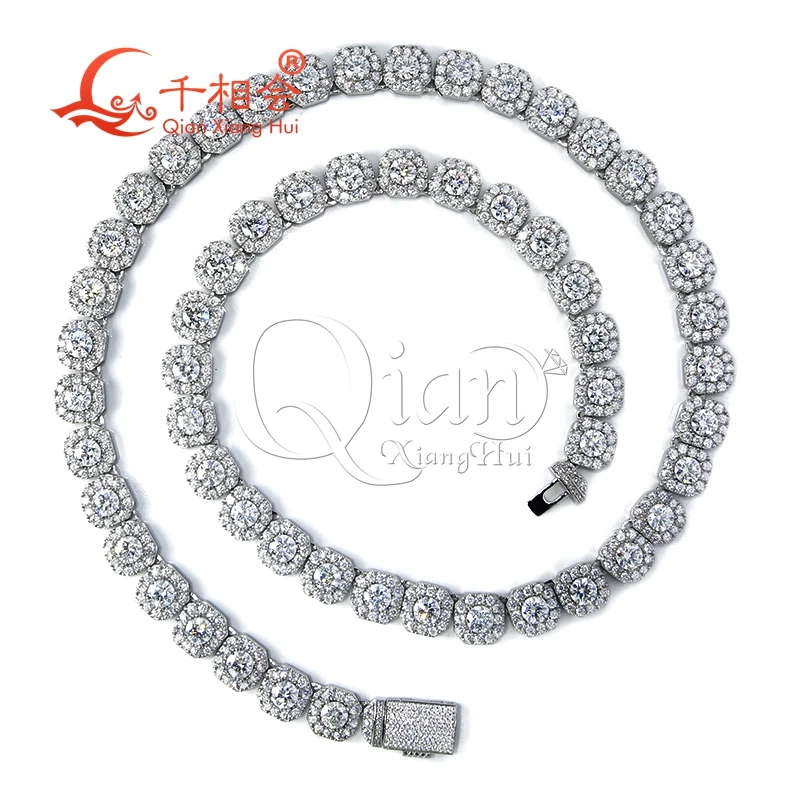 Necklace 10mm 12mm Octagonal Square Hip Hop  Silver 925 Cuban Link D VVS Moissanite ice cut Link Chain Jewelry  Women Men Gifts