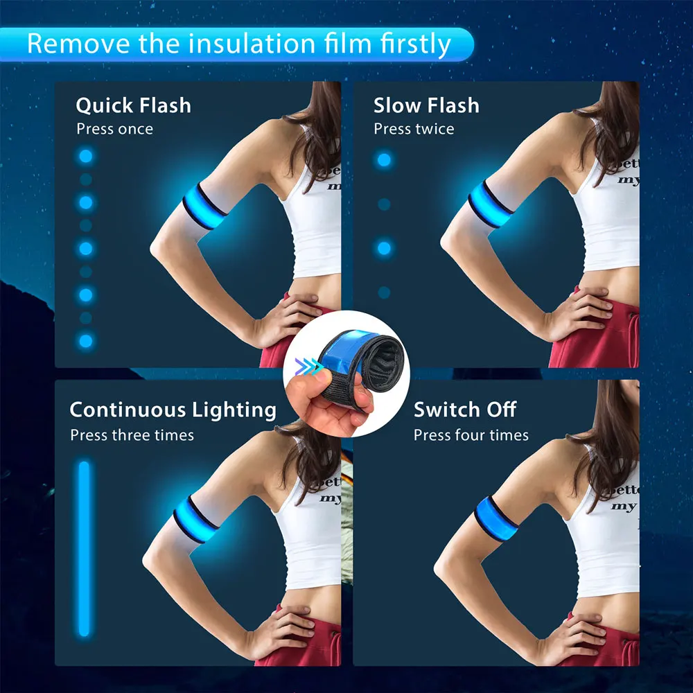 LED فلاش سوار مضيئة تشغيل شارة الدراجات تحذير معصمه متوهجة صفعة حزام النيون ضوء بار الدعائم الطرف