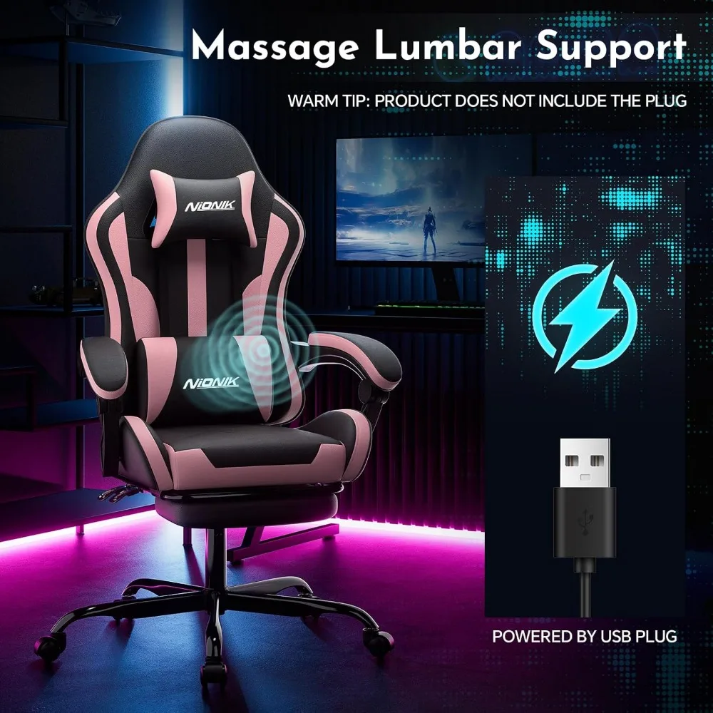 Ergonomic Gaming and Office Chair with Footrest, Lumbar Support, Height Adjustment, Swivel Seat, Headrest view 6