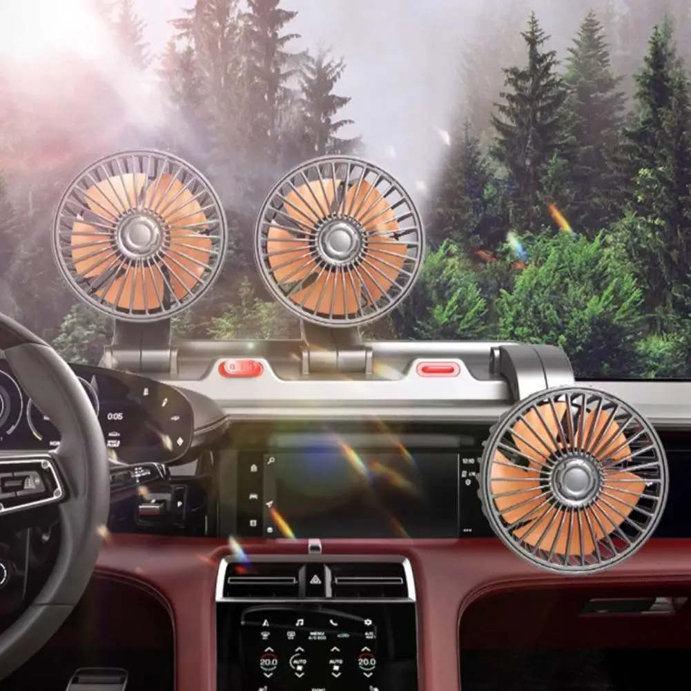 360° Multi-angle Rotation Multi-speed Wind Summer Cool Fan Adjustable 3-Head Car Cooling Electric Fan Universal For Cars Trucks