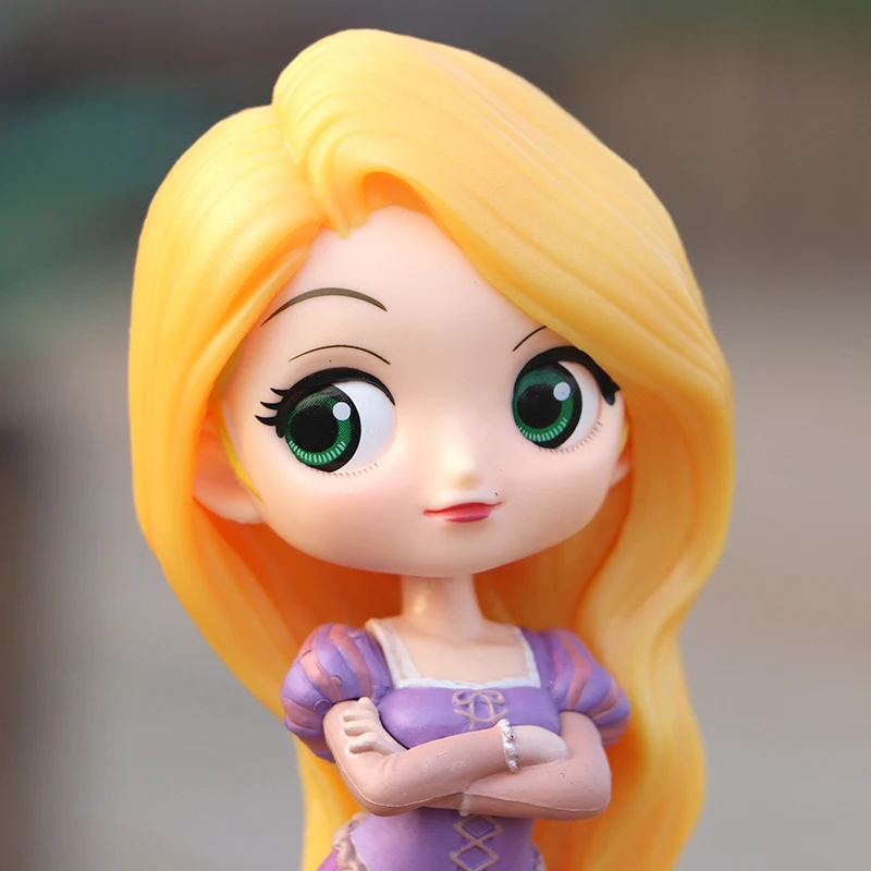 Disney Princess Figure Rapunzel Princess 14cm PVC Q Posket Tangled Rapunzel Doll Cake Wedding Decoration Children Toys Gifts