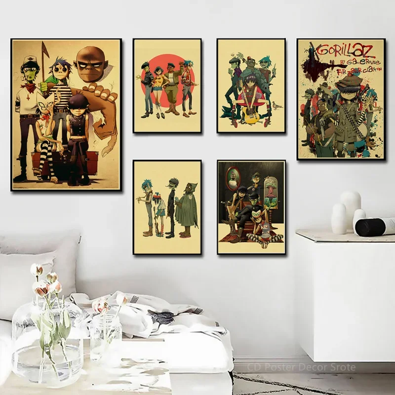 Retro Gorillaz Posters Music Prints Poster Demon Days Kraft Paper Vintage Home Room Bar Club Decor Picture DIY Art Wall Painting