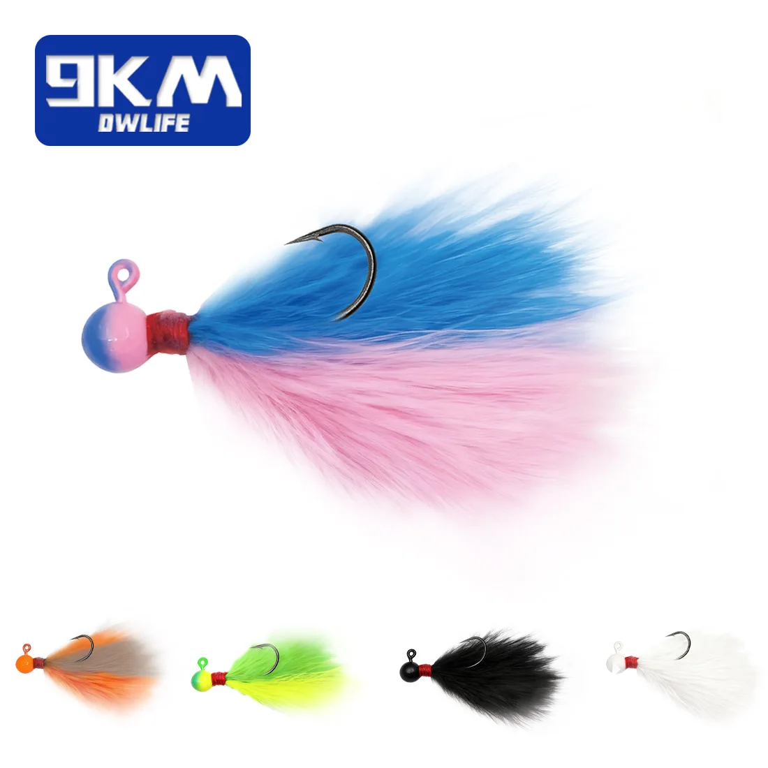 9KM 5pcs Mixed-Color Marabou Jigs Kit, Hand-Tied Crappie Trout Fishing Lures for Freshwater Saltwater