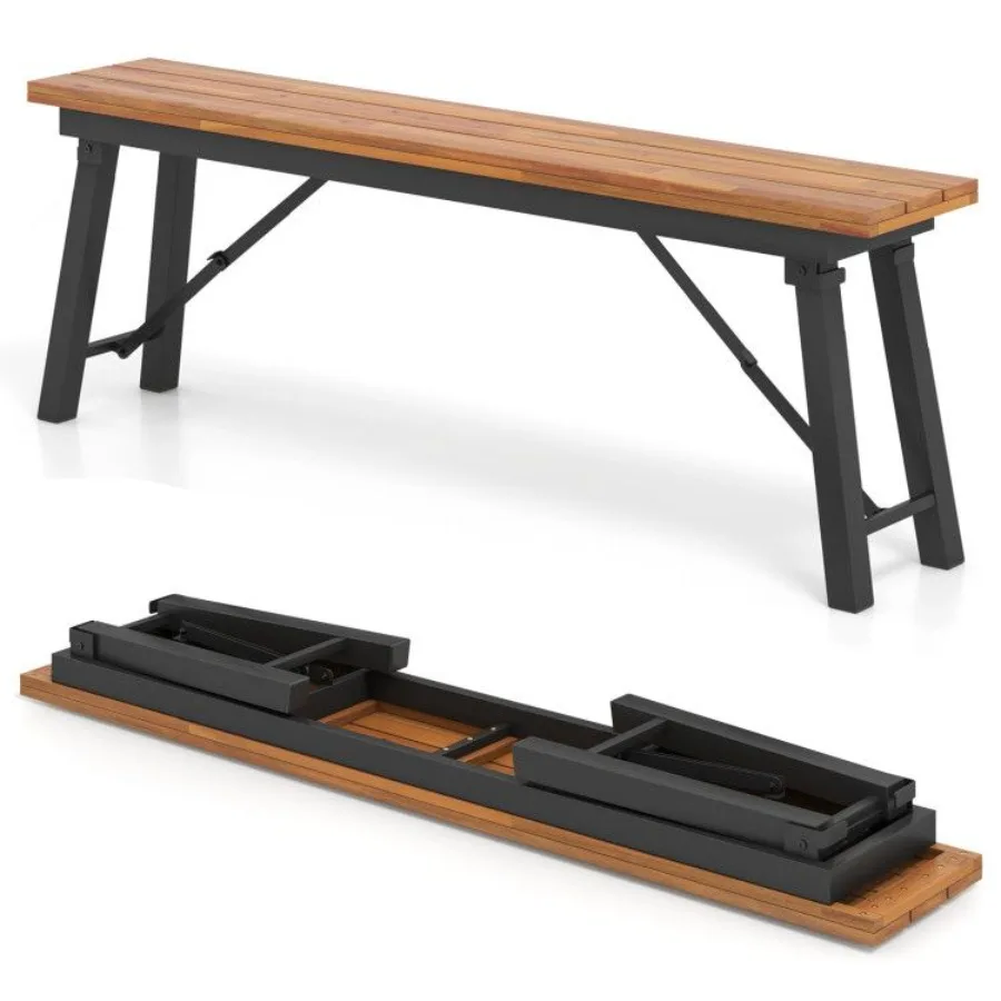 

Folding Picnic Bench Set Rectangular Acacia Wood Dining Camping BBQ Benches
