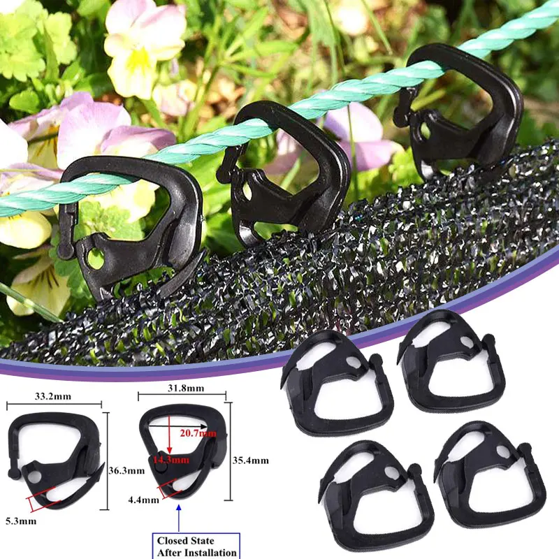 20/50/100pcs Black Sunshade Net Hook Garden Sunshade Net Agraffe Installation Tool, Outdoor Courtyard Poultry Fence Line Hanger