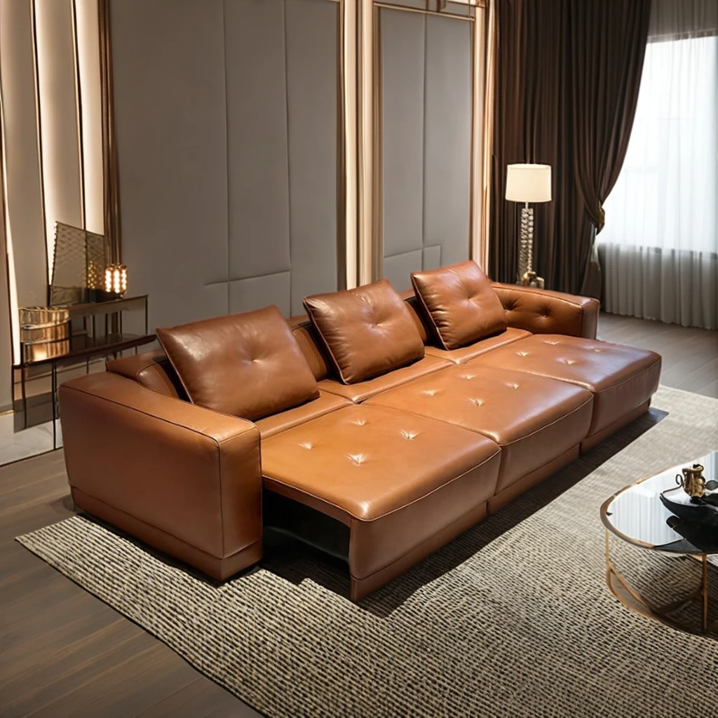 

Modern High Quality Electric Recliner Sectional Sofa Set Genuine Leather Fabric Wood Remote Control Villas Living Room Furniture