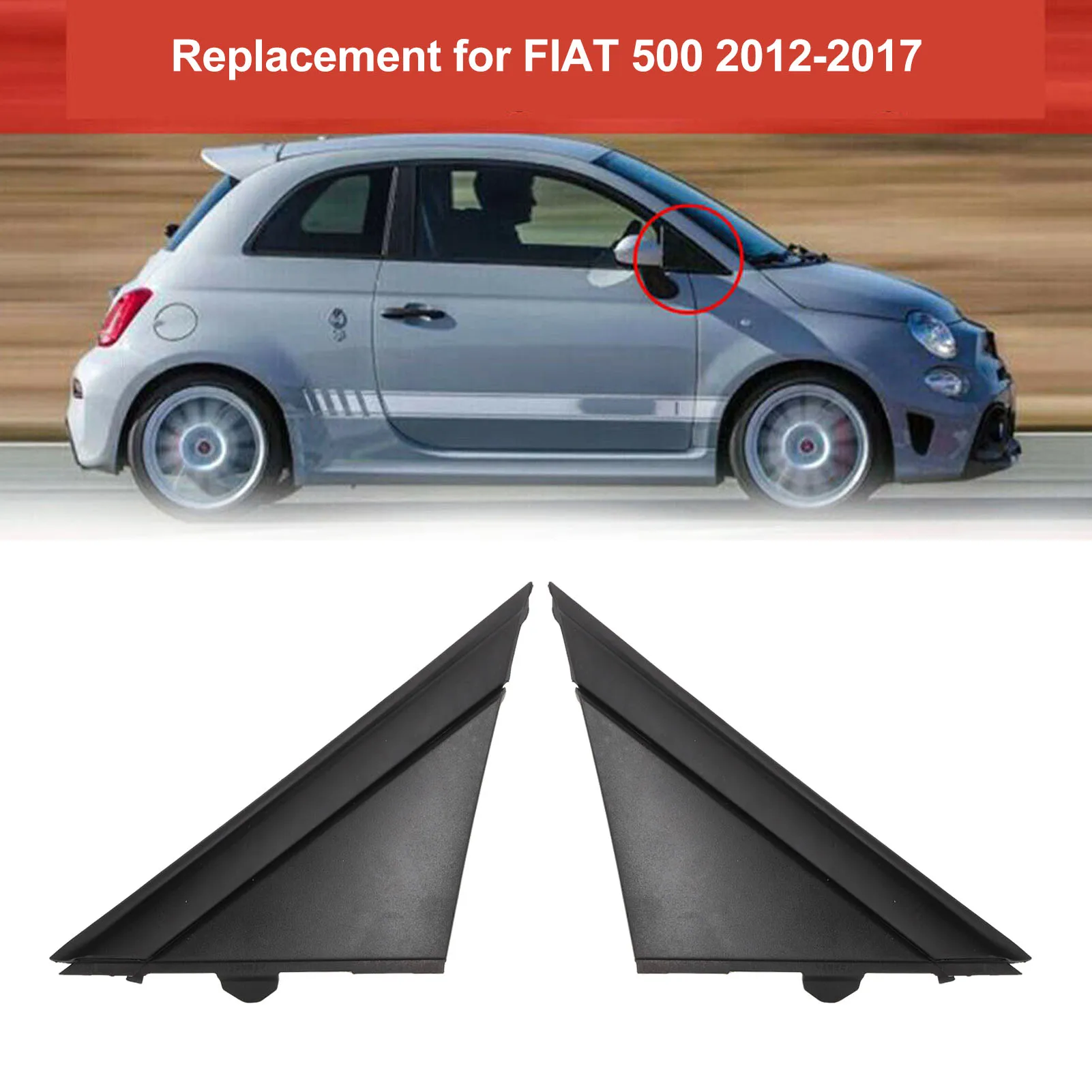 Pair Door Mirror Flag Cover 1SH17KX7AA Left Right Black Decoration Replacement for FIAT 500 2012‑2017