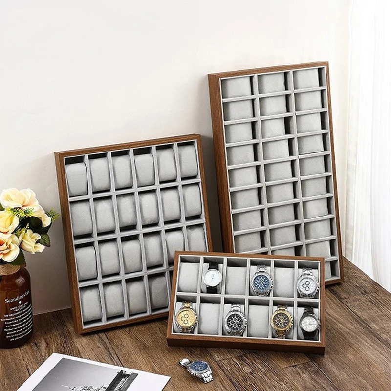 

Walnut Wood Watch Display Tray Organizer, Multi-Function Jewelry Storage Box with Removable Pillow for Home Decor & Gift Display