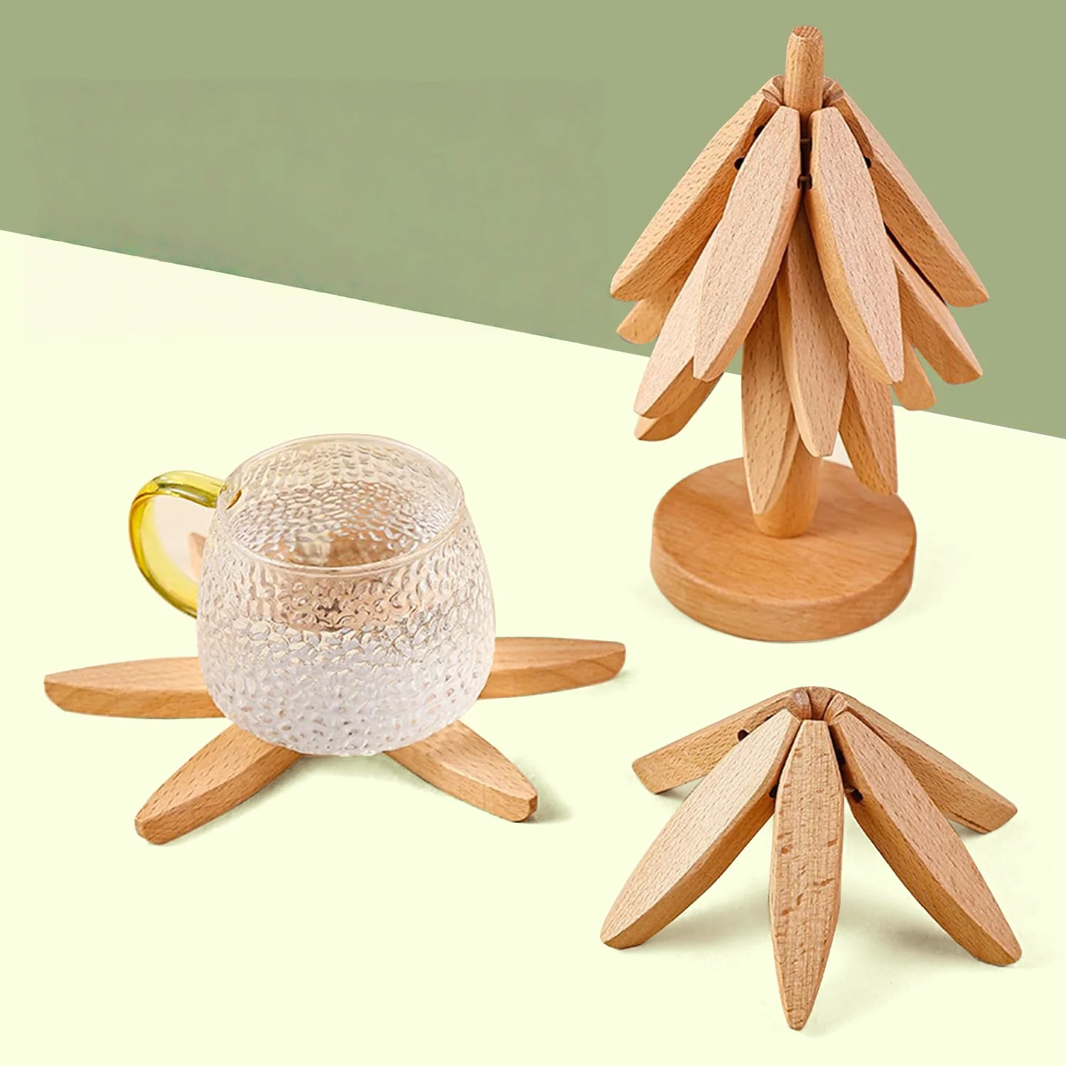 

Foldable Kitchen Tree Shape Wooden Trivets Set Heat Insulation Pad for Hot Dishes / Pot / Bowl / Teapot / Hot Pot Holder