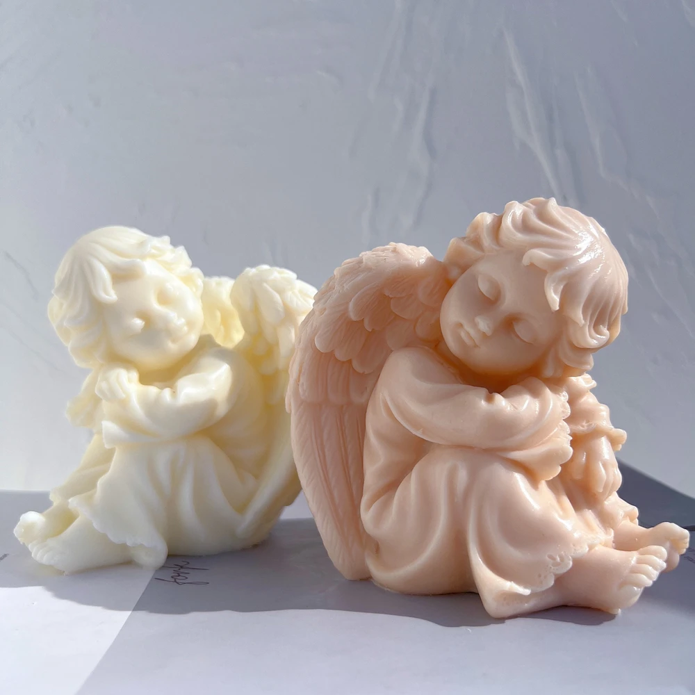 Praying Girl Angel Figurine Silicone Mold Art Sculpture Soy Wax Candle Mould Cherub Home Decor Gardening Crafts