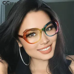 Round Rainbow Glasses Frames Anti Blue Light Women Fashion Computer Eyeglasses Customizable Prescription Glasses 53701