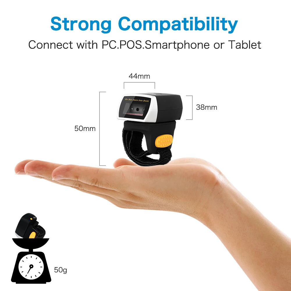 Mini tragbarer 2D-Qr-Code-Scanner, Fingerleser, Barcode-Scanner, kabellos