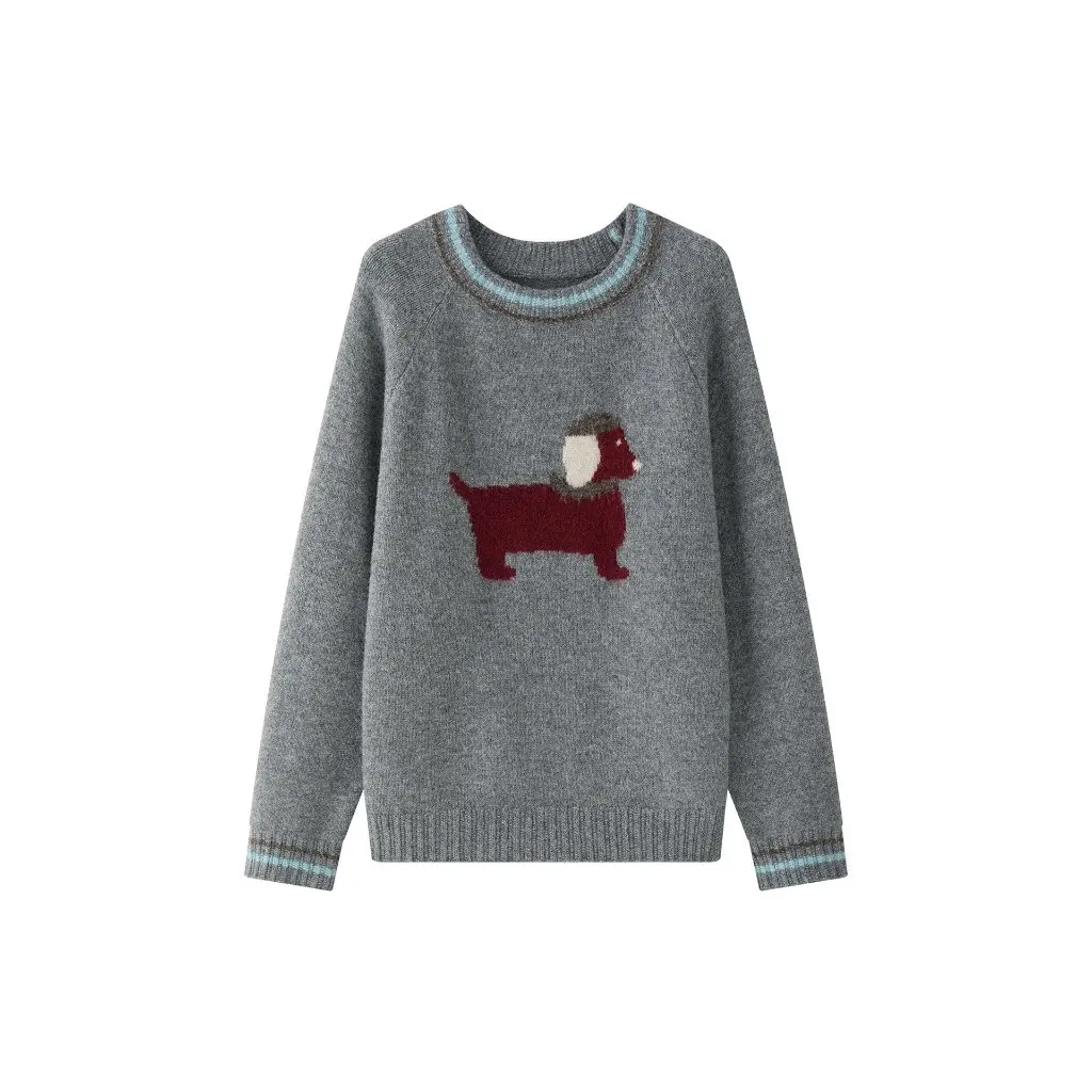 LOFU-suéter de lana de estilo coreano para mujer, Top holgado suave y cómodo con patrón de cachorro reductor de edad para invierno