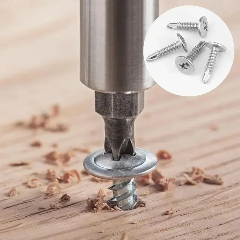 Stainless Steel Self-tapping Screw Metal Round Washer Flat Head Cross Phillips Self Drilling Screw Fastener for Woodsheet Repair