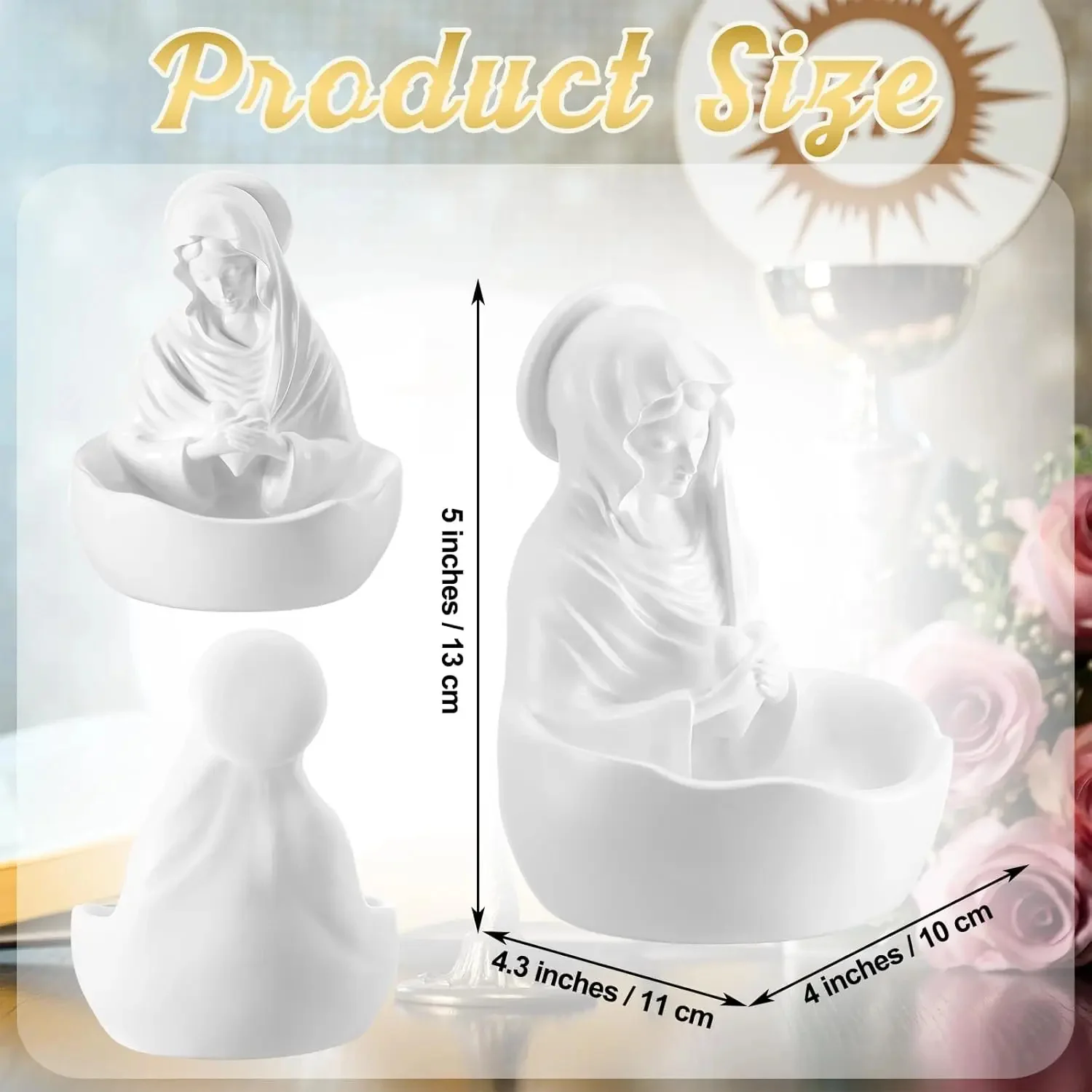 Virgin Mary Figurine Catholic Statue Resin Decorative Bowl Desktop and Console Table Handmade Style Items Home Decoration Gift