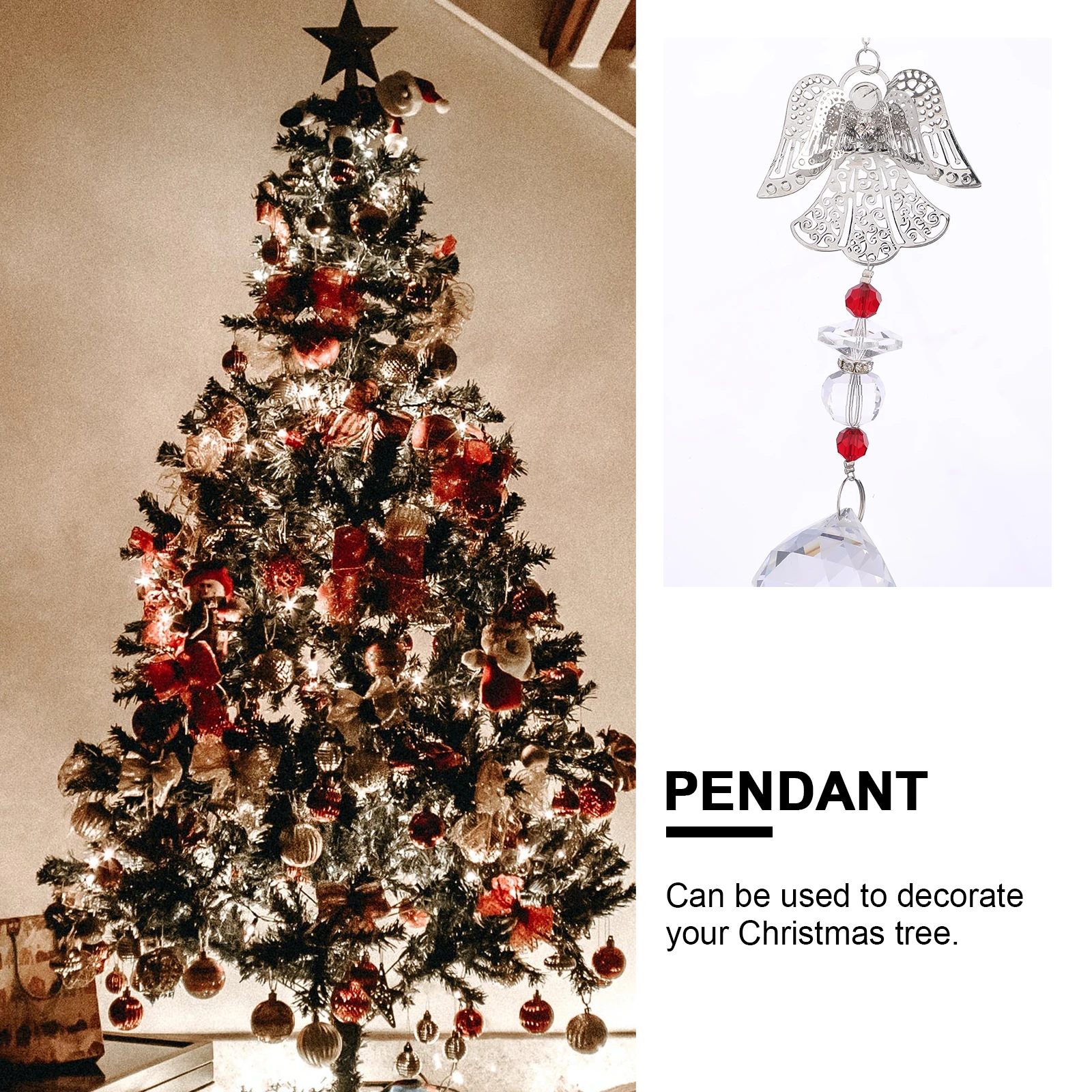 

2 Pcs Xmas Ornaments Angel Pendant Hanging Room Decoration Clear Crystals for Crafts Prism Red