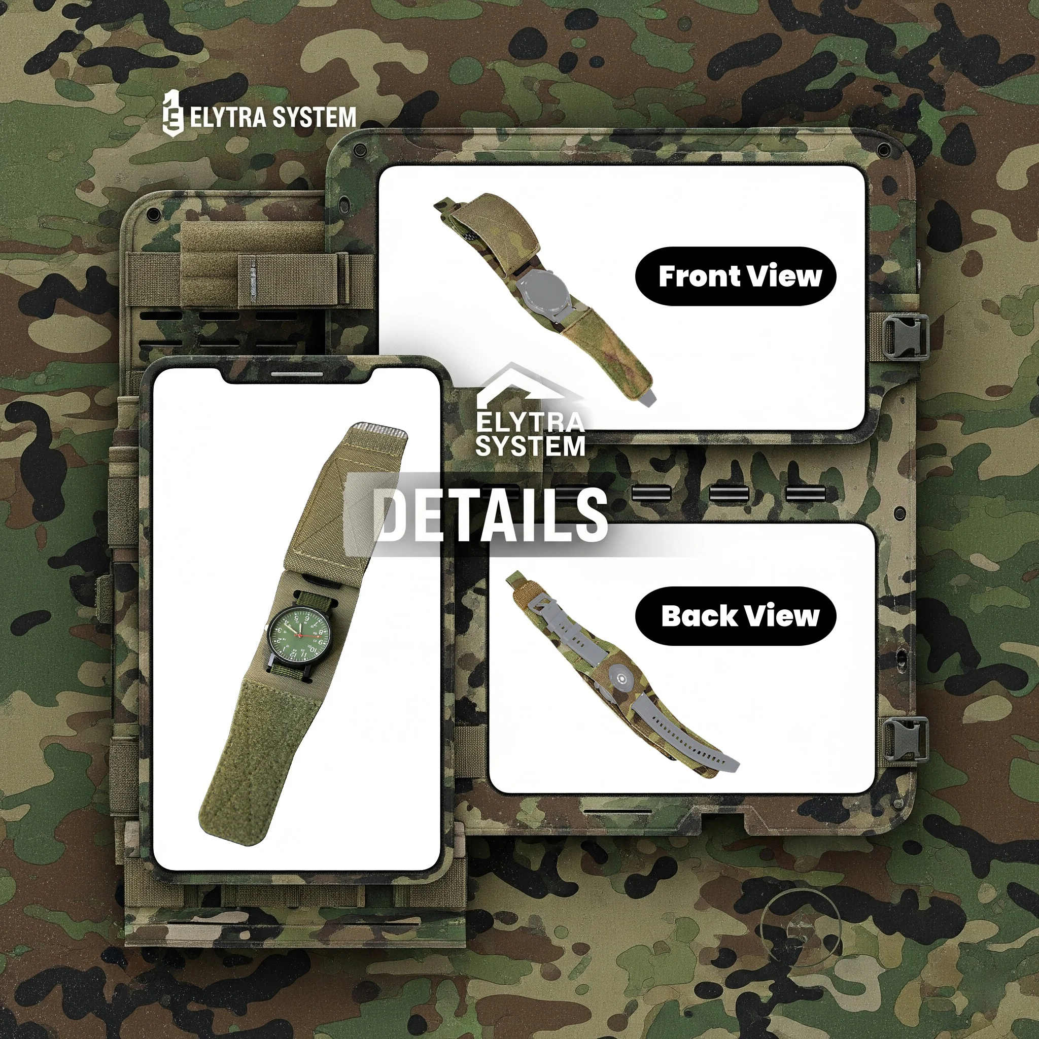 حزام ساعة تكتيكي من النايلون مع غطاء رفرف ساعة ذكية متوافقة مع أحزمة ساعة الصيد الخارجية للرجال والنساء