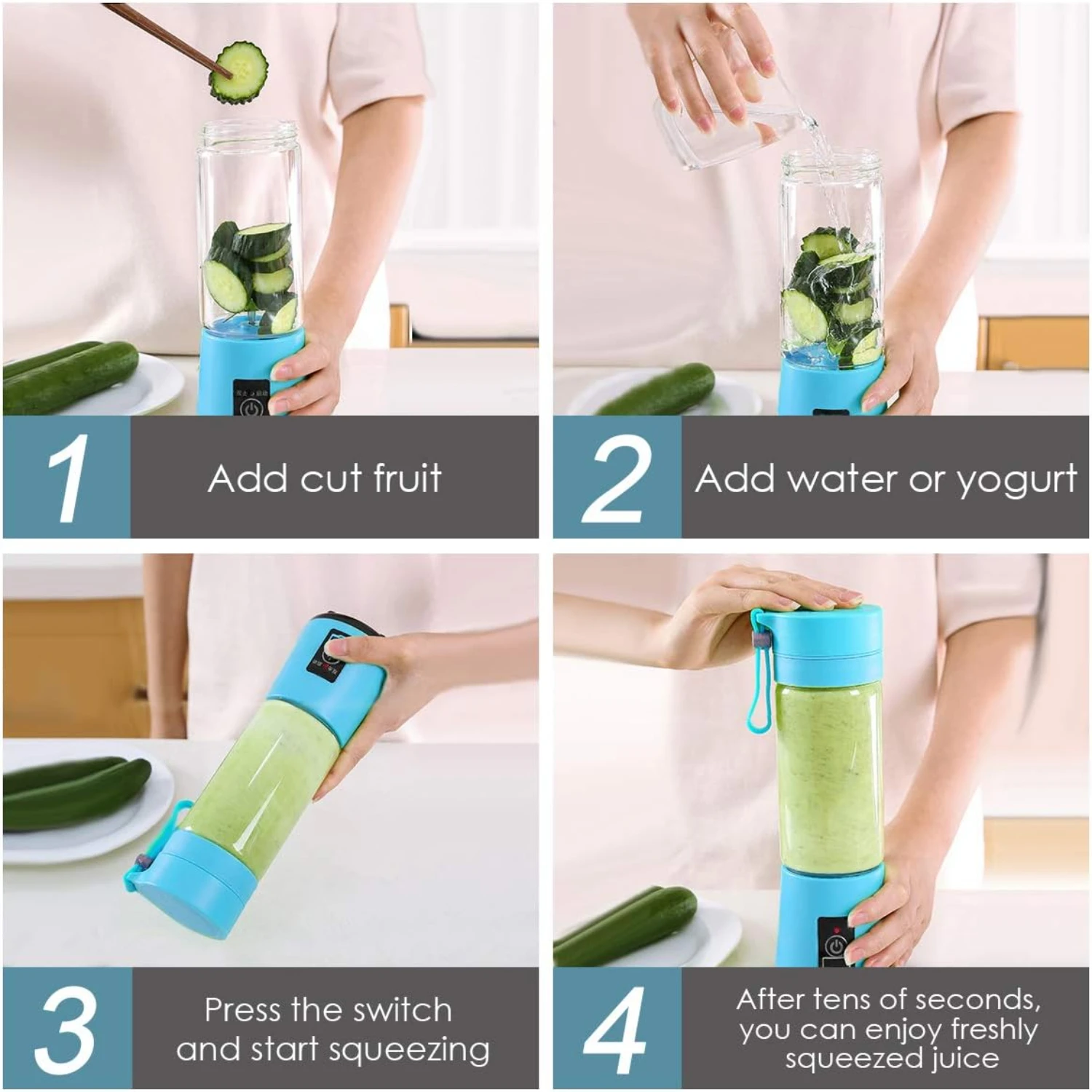 Portable USB Rechargeable Blender, Mini Fruit Juice Maker, 380ml Capacity, Travel & Gym Friendly