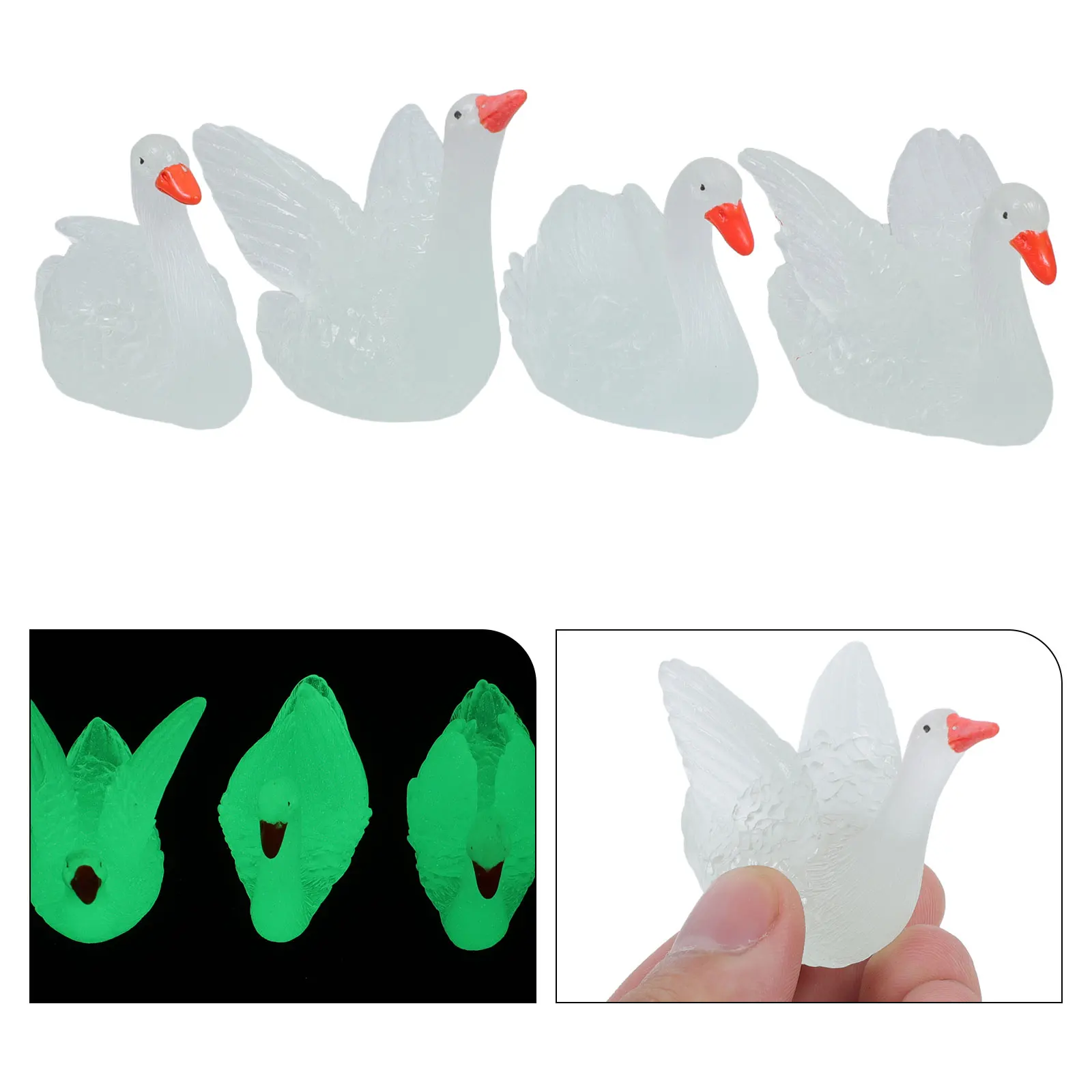 

8 Pcs Luminous Swan Decorations Garden Figurine Fish Tank Artificial Resin Miniature Figurines