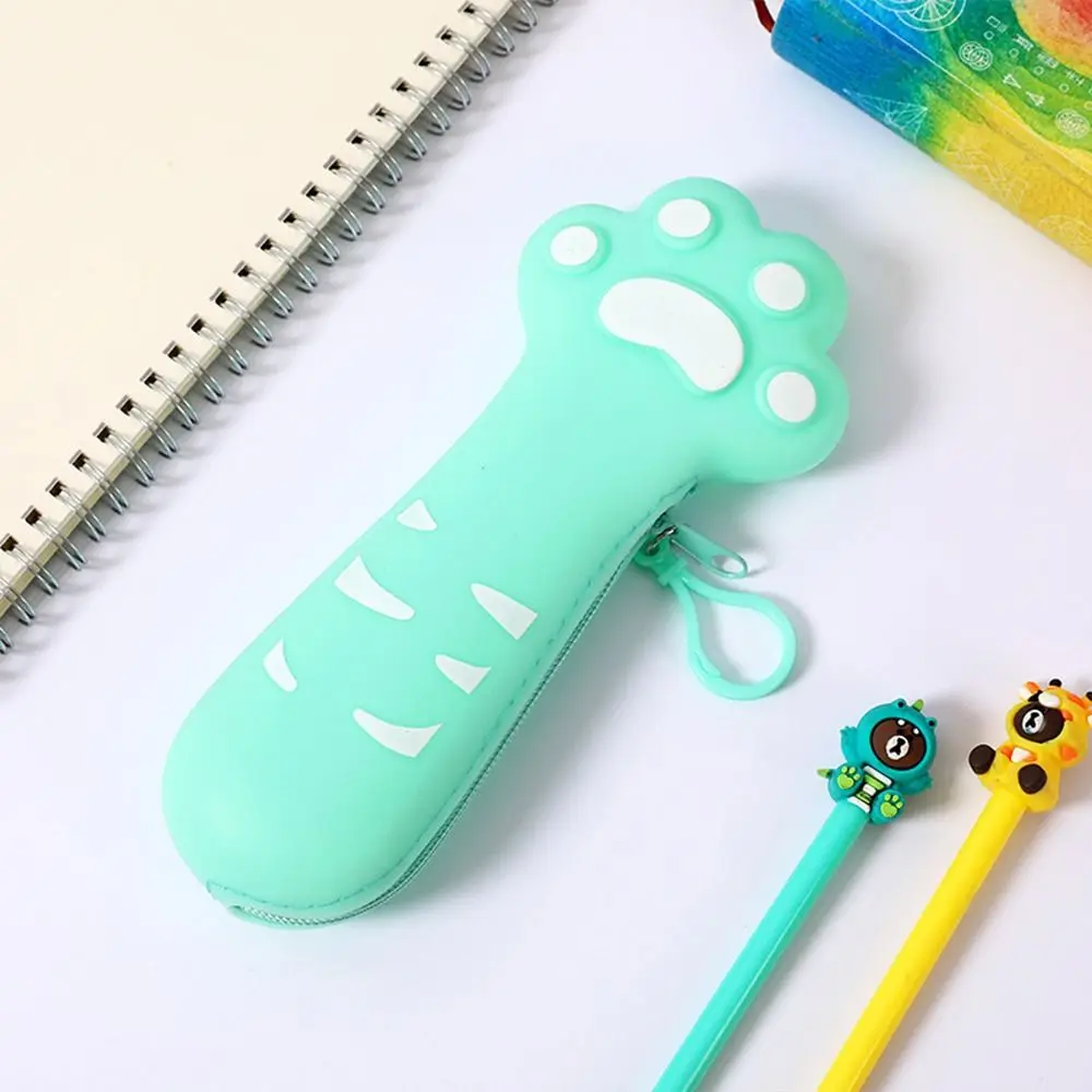 Portable Silicone Pencil Case Simulated Fruit Large Capacity Stationery Pouch Cat Paw Design Pen Bag School Office