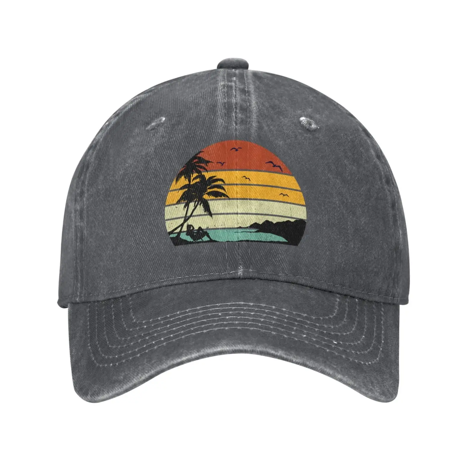 Travel Sea Beach Retro Sunset Baseball Cap for Men Women Vintage Trucker Hat Golf Hats Dad Hat Deep Heather