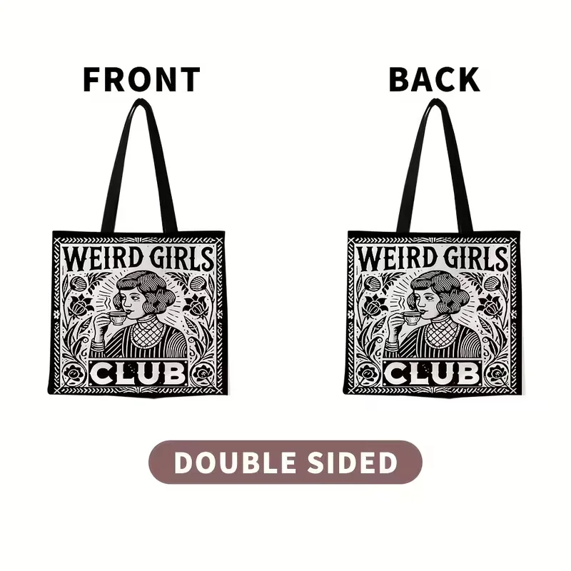 1pc Weird Girls Club Tote Bag - Vintage 1950s Retro Women'S Club Design with Floral & Geometric Patterns, Durable Polyester Groc image 2