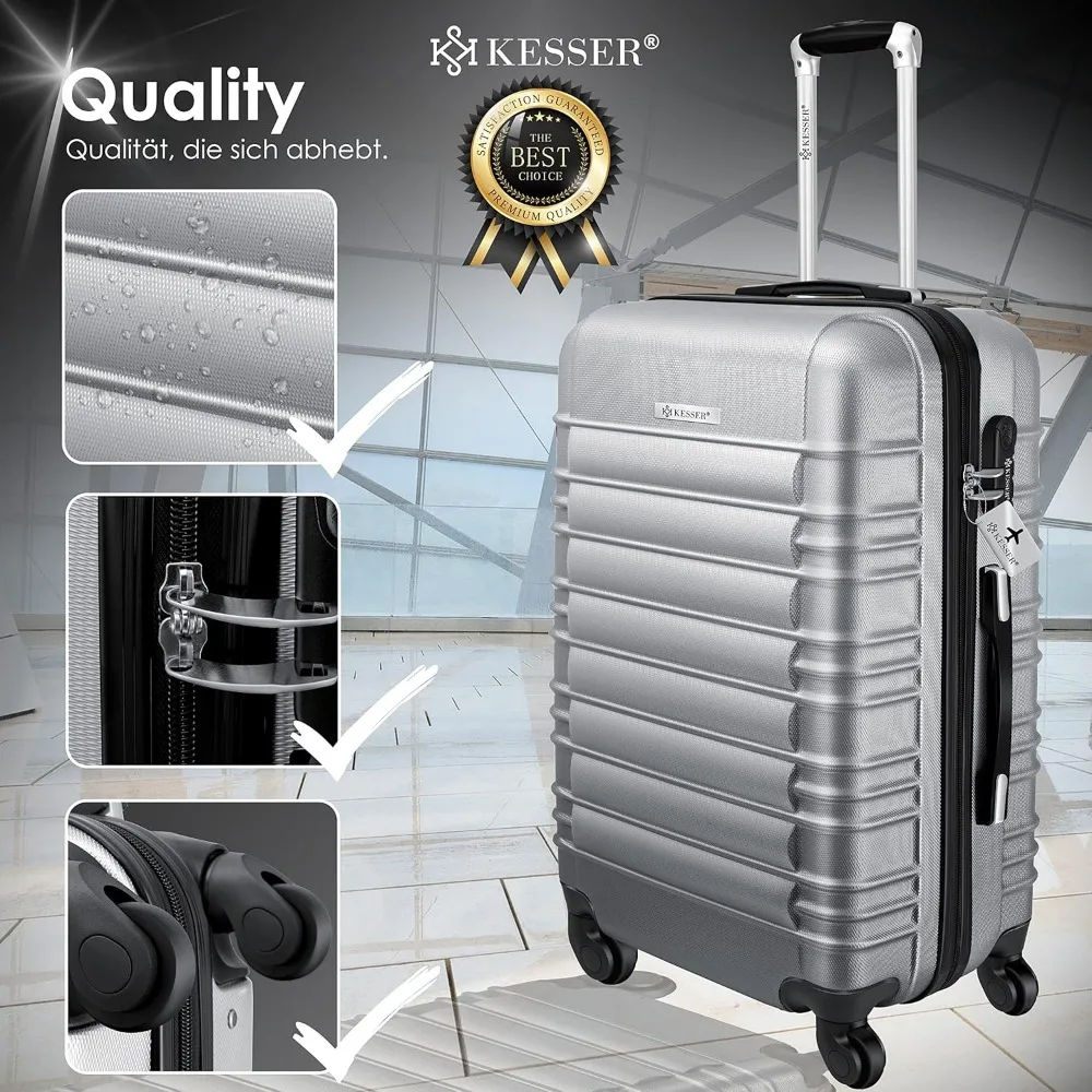 Kesser ®   スーツケース4個セット |   車輪付き荷物 |   ハードシェルラゲッジ |   スーツケース M-L-XL、シルバー