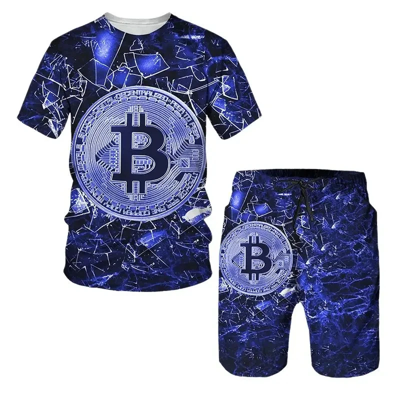 Bitcoin Pattern T Shirt Men 3D print Men Tracksuits Sets Men Fashion Oversized Tshirt Suit Casual Men Clothes