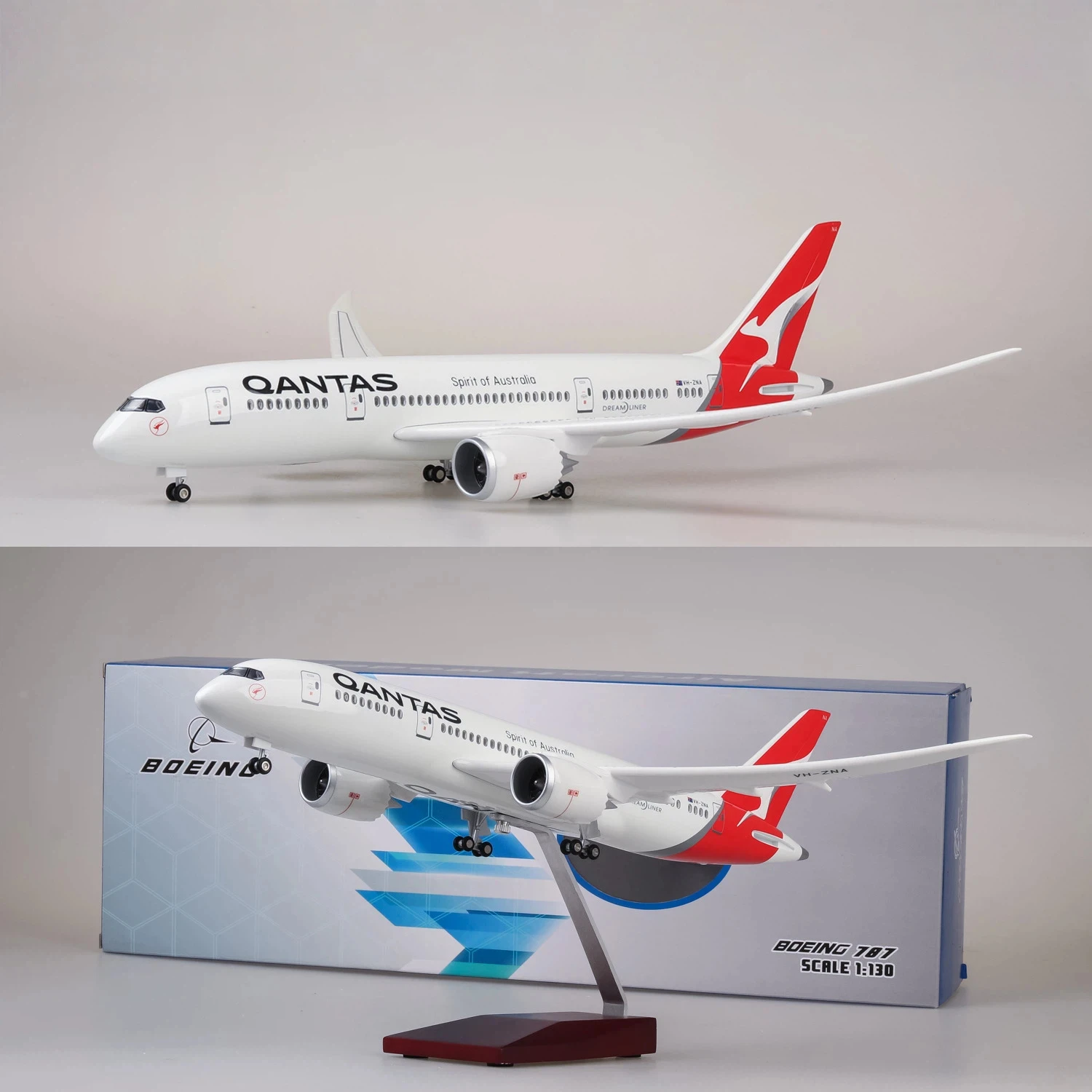 1/130 Scale Aircraft 43cm Qantas Airways B787 Diecast Resin Airplane Model Kit With Landing Gear Wheel For Display Collection
