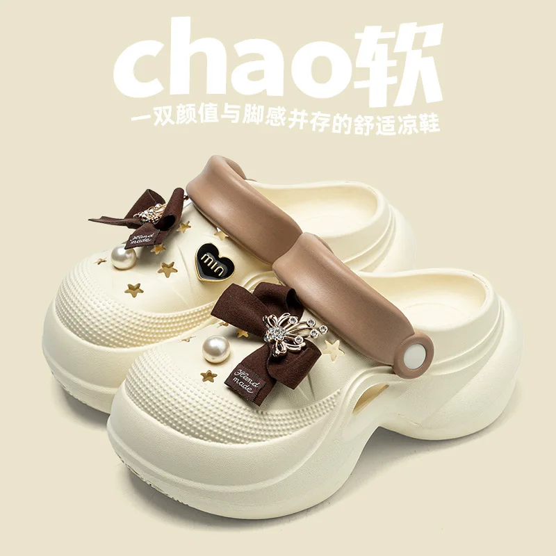 

Platform high-heeled sandals, women's hole shoes, one-word beach shoes, home women's shoes
