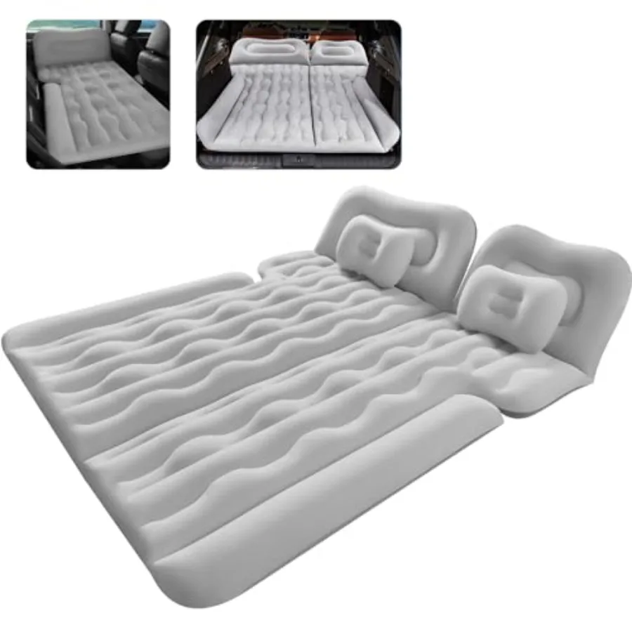 

Inflatable Car Air Mattress for Back Seat Thick Camping Sleeping Pad with 2 Pillows and Rechargeable Pump Portable Travel Airbe