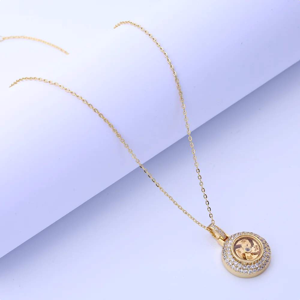 New vintage-inspired diamond-inlaid rotating necklace, unisex design