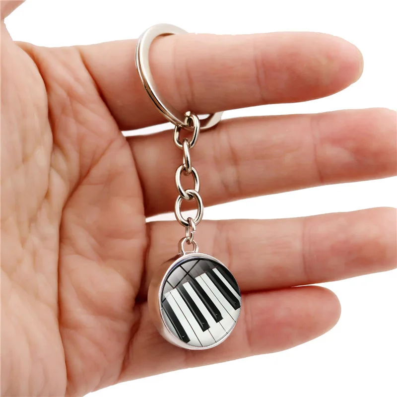 الكريستال البيانو الموسيقى رمز مفتاح سلسلة ، الزجاج الكرة قلادة ، الإبداعية هدية صغيرة ، المعادن كيرينغ المجوهرات ، جديد