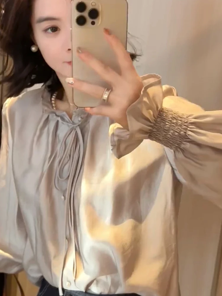 

Champagne Color Ele irt 2025 Spring New Sle Faionable Fraance Sle Korean Version Long Sve Busin irt