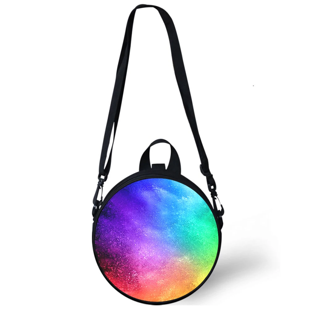 Fashion Art Rainbow Tas Anak TK Tas Bahu Selempang Gambar 3D untuk Sekolah Wanita Mini Tas Ransel Bundar Tas Rugtas