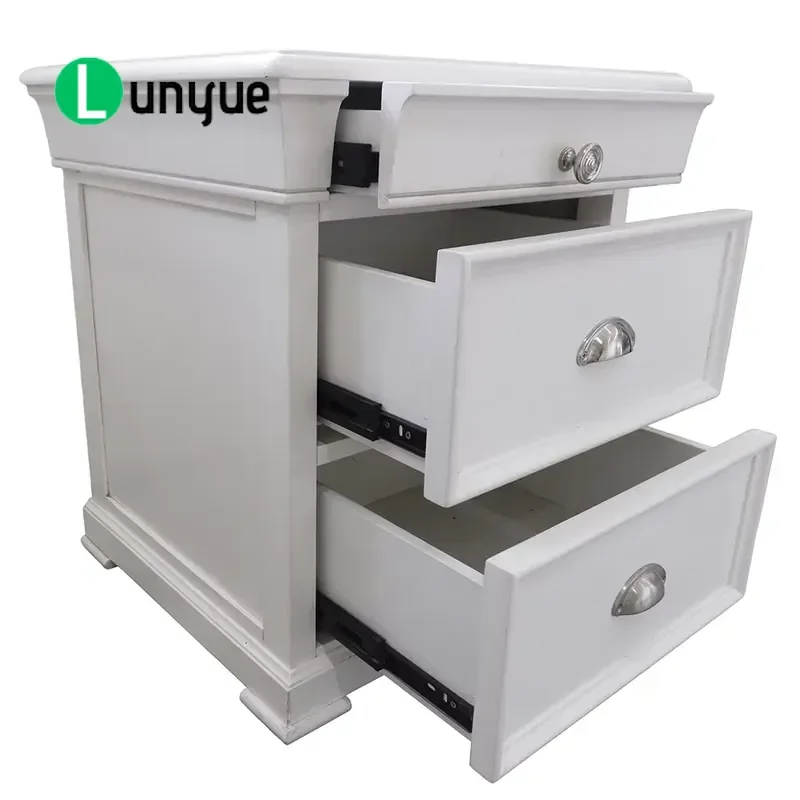 3 Drawer Wooden Bedside Table Durable MDF Alloy Handle Minimalist European Style White Black For Bedroom Living Room Storage